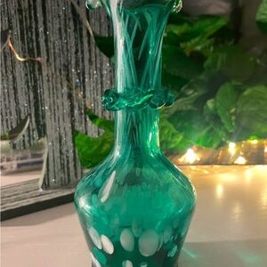 Glass Spotted Teal Emerald Vase
